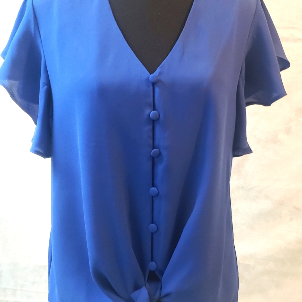 WOMEN'S BUTTON UP FRONT TIE BLOUSE WITH BUTTERFLY 🦋 SLEEVES